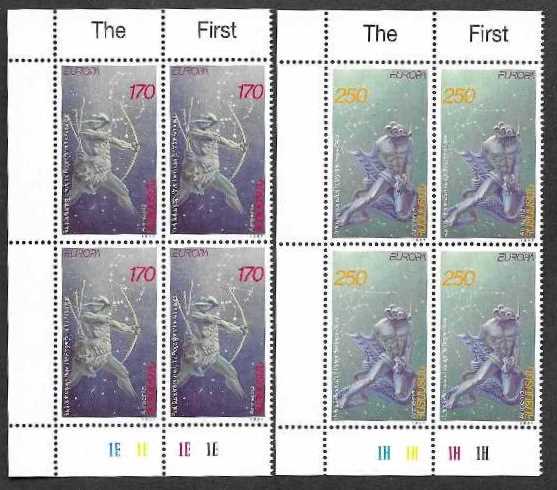 Scott #0560-0561 Corner Blocks of 4, EUROPA Legends 1st issue. (124-125)