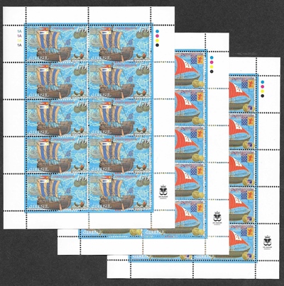 Scott #0594-0596 three sheets of 10, Navigation in Cilician Kingdom, 3rd stamp with IBRA Logo (163-164)