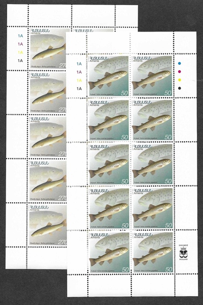 Scott #0606-0607 two sheets of 10, Domestic Armenian Fish (176-177)