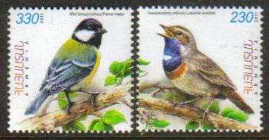Scott #0880-0881 a set of 2, Flora and Fauna of Armenia (Luscinia Svecica and Parus major) Birds (542-543)