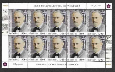 Scott #1036 Sheet of 10, Henry Morgenthau, Armenian Genocide (723)