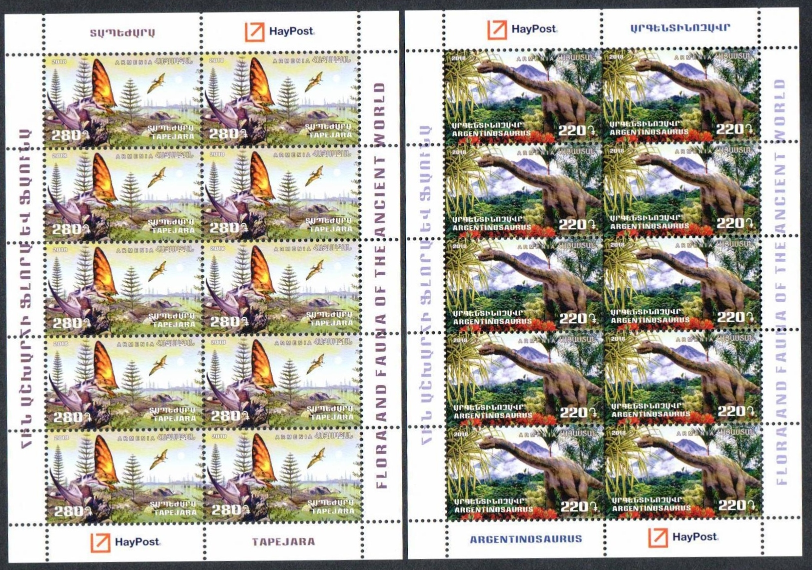 Scott #1164-1165 Two sheets of 10, Flora and Fauna of Ancient World (879-880)