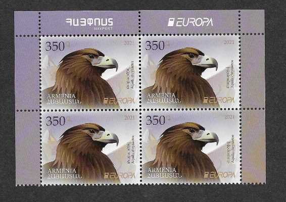 Scott #1257 Corner Block of 4, 2021 Europa Eagle (985)